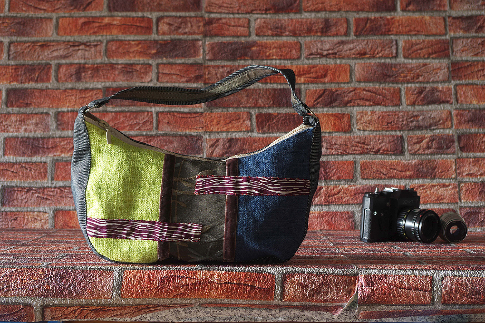 Ines giallo blue bag_silk_vintage_japonese